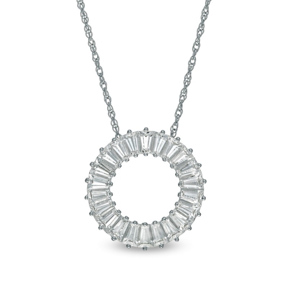 Baguette White Lab-Created Sapphire Circle Pendant